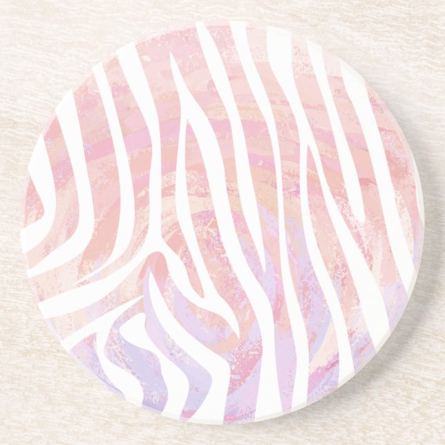 Zebra Rosa und Weiß Getränkeuntersetzer (Vorne)