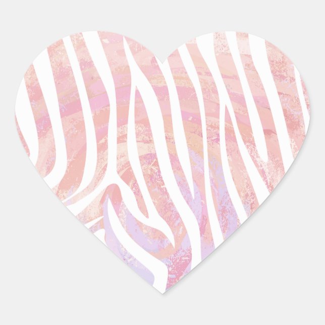 Zebra Rosa und Weiß Herz-Aufkleber (Vorderseite)