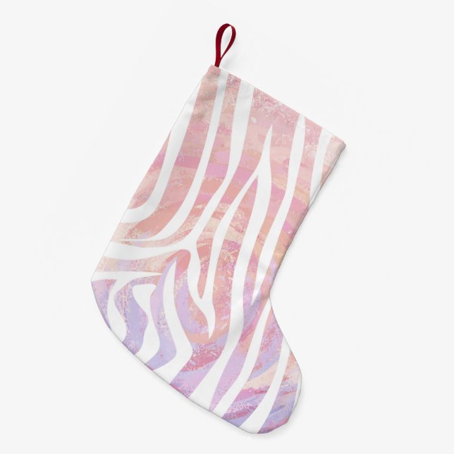 Zebra Rosa und Weiß Kleiner Weihnachtsstrumpf (Vorderansicht (hängend))