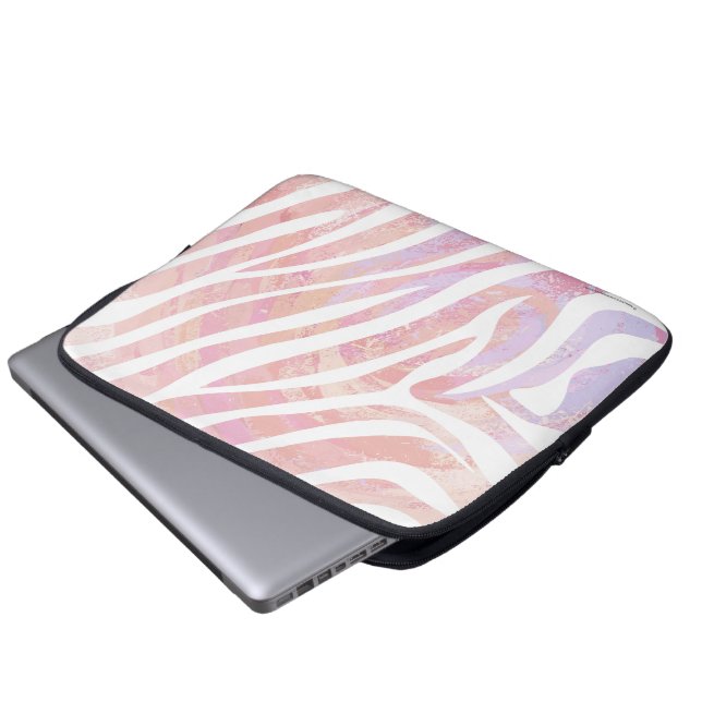 Zebra Rosa und Weiß Laptopschutzhülle (Vorne Knopf)