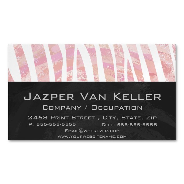 Zebra Rosa und Weiß Magnetische Visitenkarte (Vorderseite)