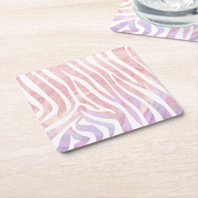 Zebra Rosa und Weiß Rechteckiger Pappuntersetzer (angewinkelt)