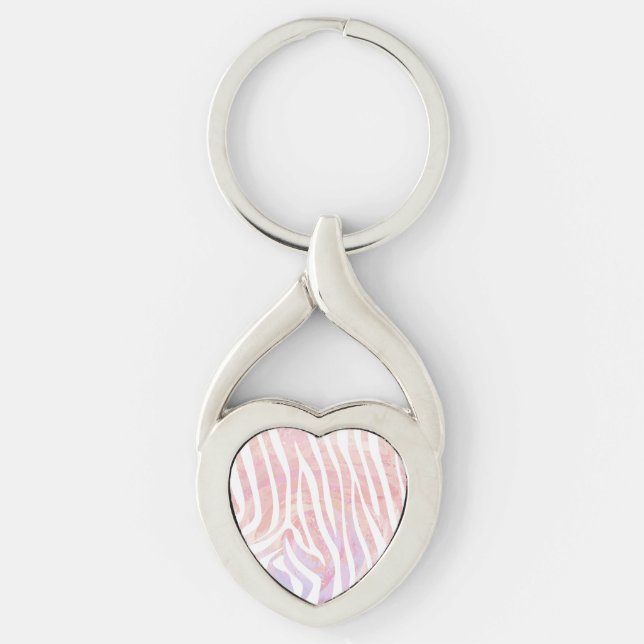 Zebra Rosa und Weiß Schlüsselanhänger (Vorderseite)