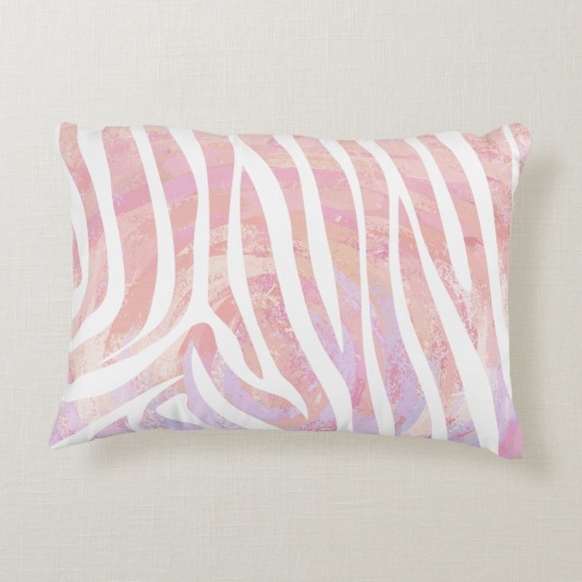 Zebra Rosa und Weiß Zierkissen (Rückseite)