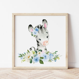 Zebra, Safari, Dschungel, Blumen, Kinderzimmer Jun Fotodruck
