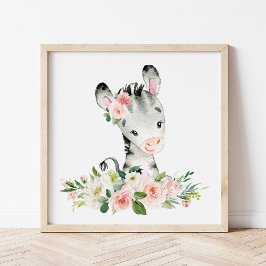 Zebra, Safari, Dschungel, rosa Blume, Girl-Kinderz Fotodruck