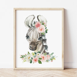 Zebra, Safari, Dschungel, rosa Blume, Girl-Kinderz Fotodruck