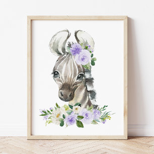 Zebra, Safari, Lila Blumen, Geschlechtsneutral Poster
