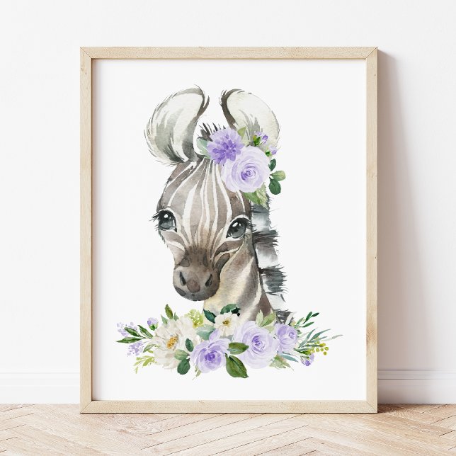 Zebra, Safari, violette Blumen, neutrale Geschlech Fotodruck (Von Creator hochgeladen)