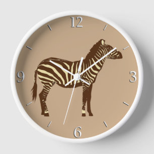 Zebra - Schokolade Brown und Camel Tan Wanduhr