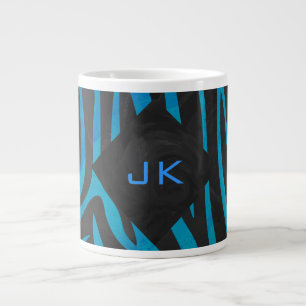 Zebra Schwarz und Blau mit Monogramm Jumbo-Tasse