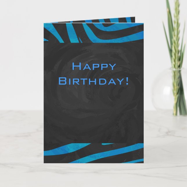 Zebra Schwarz und Blau mit Monogramm Karte (Vorderseite)