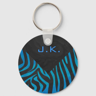 Zebra Schwarz und Blau mit Monogramm Schlüsselanhänger