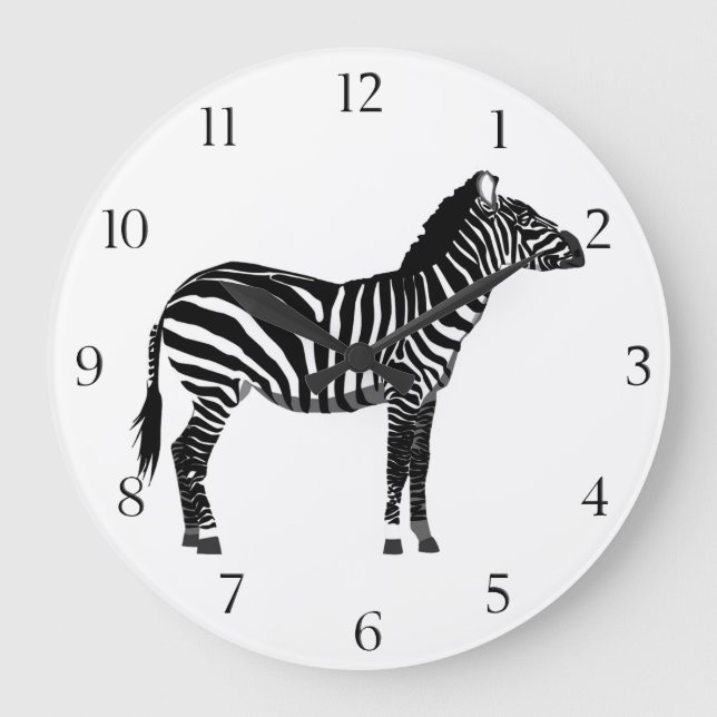 Zebra - Schwarz und Weiß Große Wanduhr (Vorderseite)