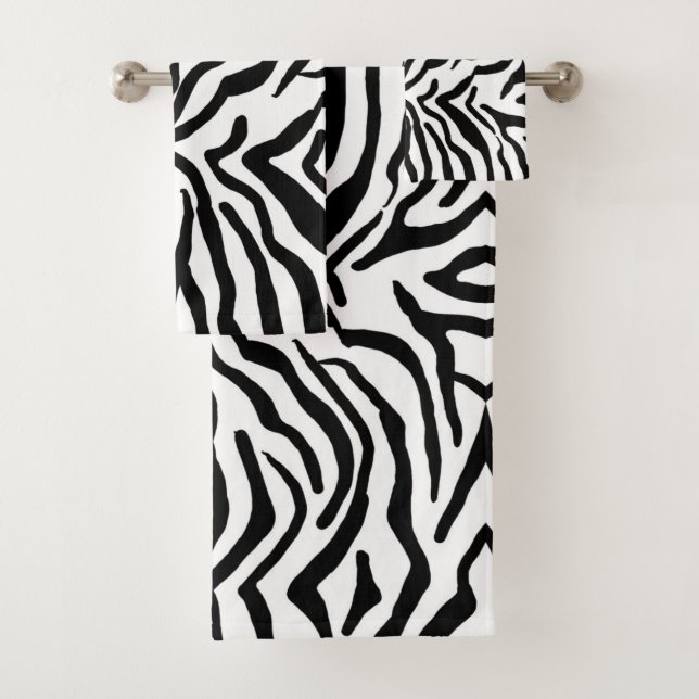 Zebra Schwarz-Weiß-Muster verborgen Badhandtuch Set (Insitu)
