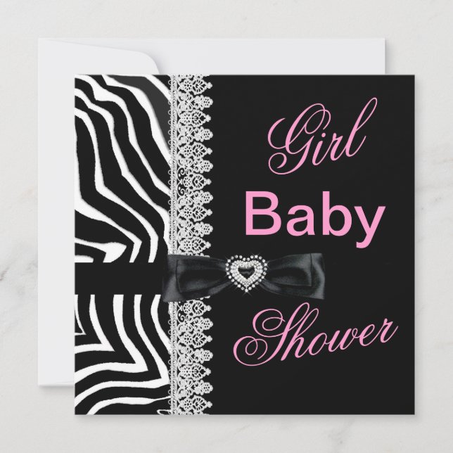 Zebra Schwarz-weiß Pink Girl Babydusche Einladung (Vorderseite)
