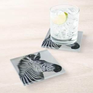 Zebra Schwarz-Weiß-Porträt Glasuntersetzer