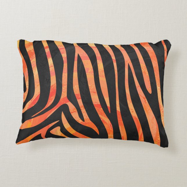 Zebra-schwarzer und orange Druck Zierkissen (Rückseite)
