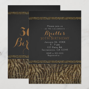 Zebra Sequins Sparkle Glam Chic Party Invitation