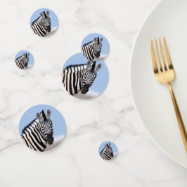 Zebra sieht dich mit blauem Himmelslicht Foto an Konfetti