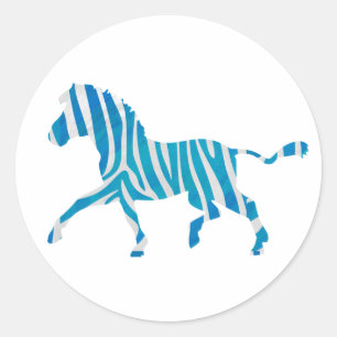 Zebra Silhouette Blau und Weiß Runder Aufkleber