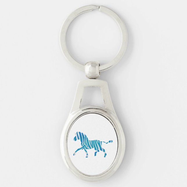 Zebra Silhouette Blau und Weiß Schlüsselanhänger (Vorderseite)