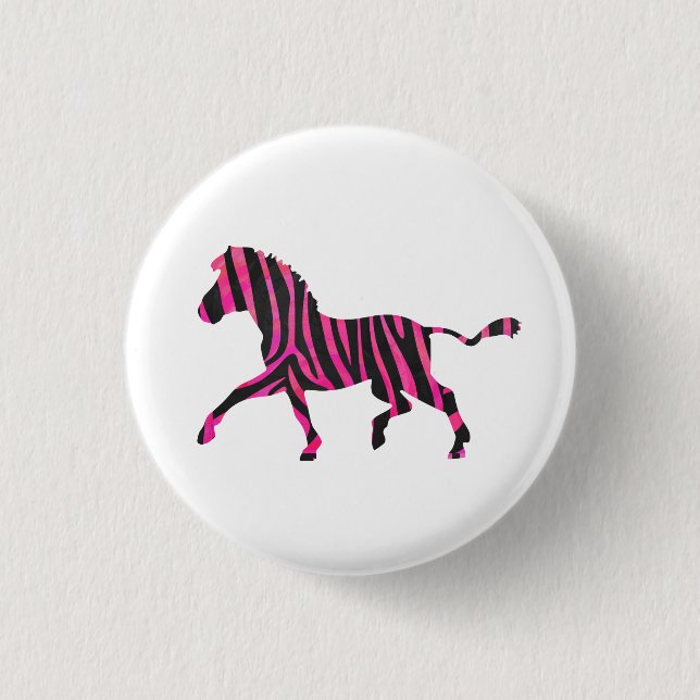 Zebra-Silhouette Schwarz und Heiß-Rosa Button (Vorderseite)