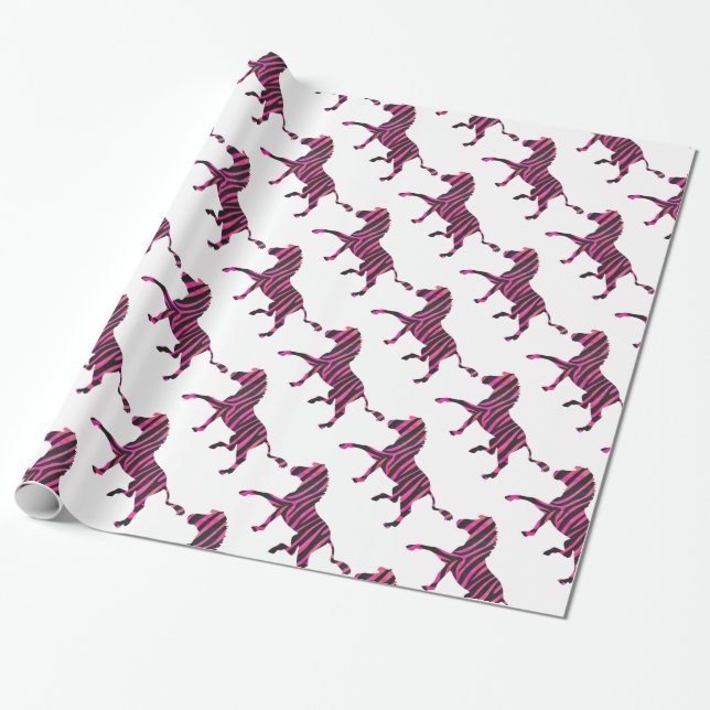 Zebra-Silhouette Schwarz und Heiß-Rosa Geschenkpapier (Ungerollt)