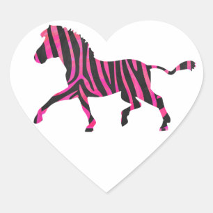 Zebra-Silhouette Schwarz und Heiß-Rosa Herz-Aufkleber