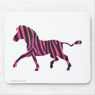 Zebra-Silhouette Schwarz und Heiß-Rosa Mousepad