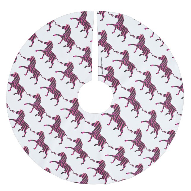 Zebra-Silhouette Schwarz und Heiß-Rosa Polyester Weihnachtsbaumdecke (Vorderseite)