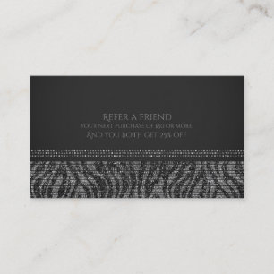Zebra Silver Sparkle Glam Chic Empfehlen Sie einen Empfehlungskarte