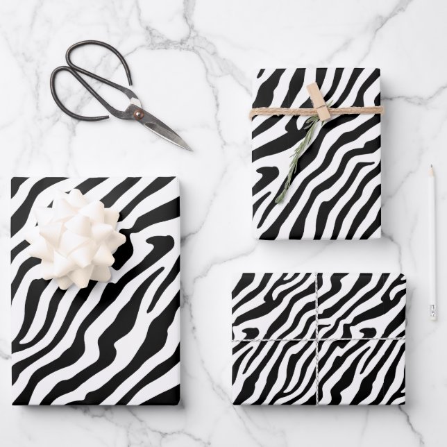 Zebra Skin Textur Streifen schwarz und weiß Geschenkpapier Set (Vorderseite)