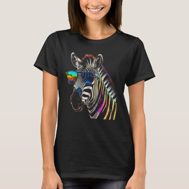 Zebra Sonnenbrille Artwork Tierfarben Zebra T-Shirt (Vorderseite)