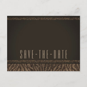 Zebra Sparkle Brown Gold Glam Save the Date Ankündigungspostkarte