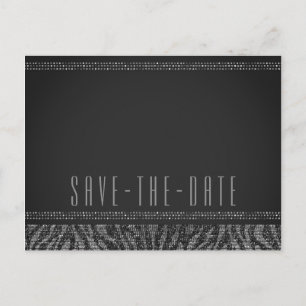 Zebra Sparkle Silver & Black Glam Save the Date Ankündigungspostkarte