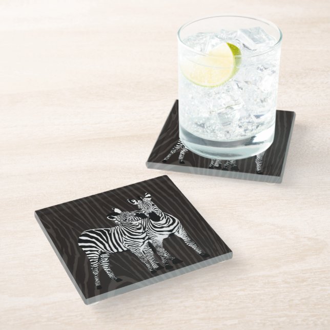 Zebra Spiel Glasuntersetzer (Schrägansicht)