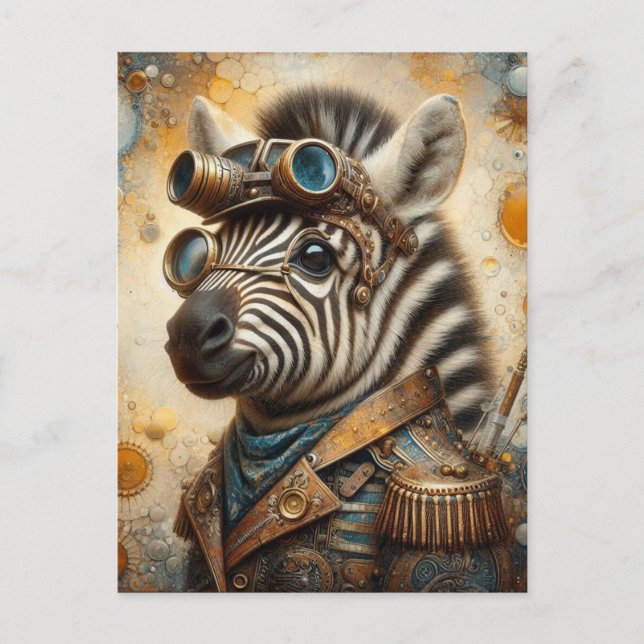 Zebra Steampunk Postkarte (Vorderseite)
