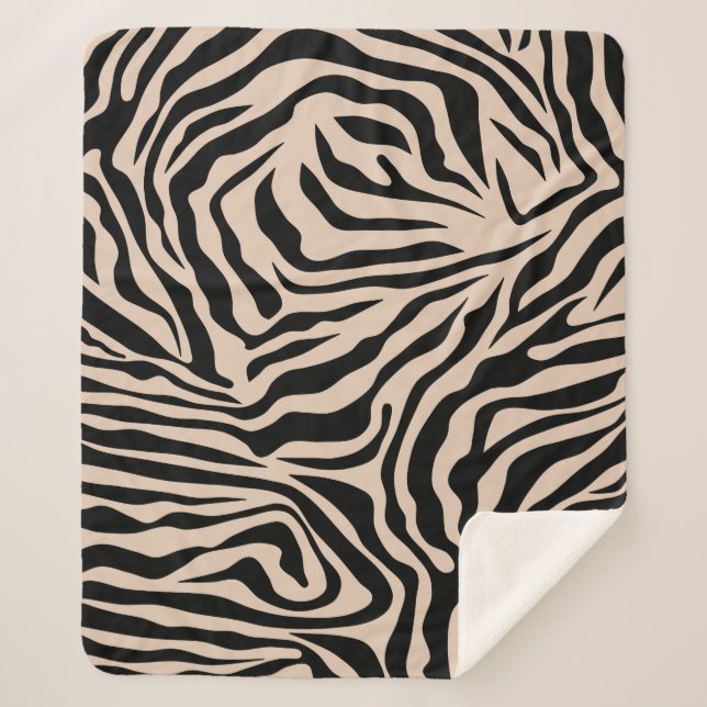 Zebra Streifen Creme Beige Schwarz Wild Animal Pri Sherpadecke (Vorderseite)