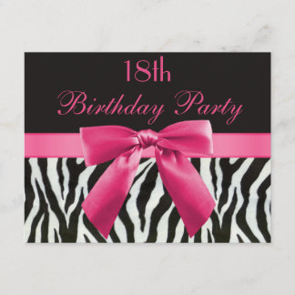 Zebra Streifen & Hot Pink bedruckter Bow 18. Gebur Einladung