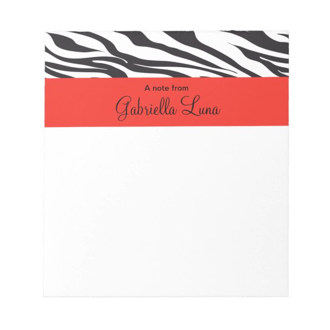 Zebra Streifen mit Personalisiertem roten Notepad Notizblock (Vorderseite)
