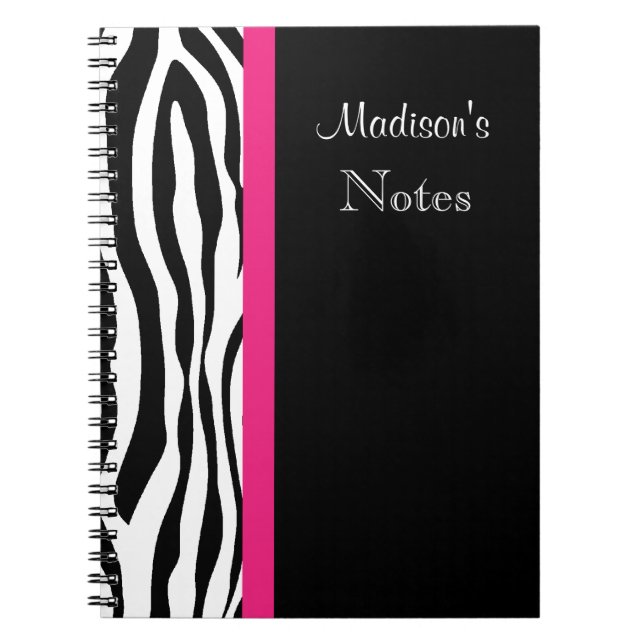 Zebra-Streifen mit rosa personalisiertem Notizbuch Notizblock (Vorderseite)