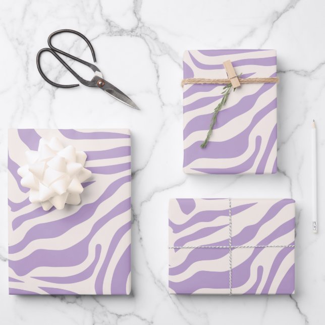 Zebra Streifen Preppy Lila Wild Animal Print Geschenkpapier Set (Vorderseite)