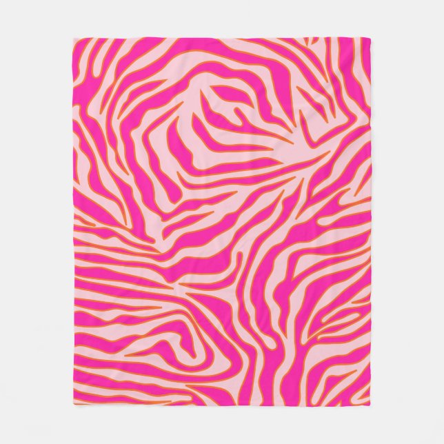 Zebra Streifen Rosa Orange Wild Animal Print Fleecedecke (Vorderseite)