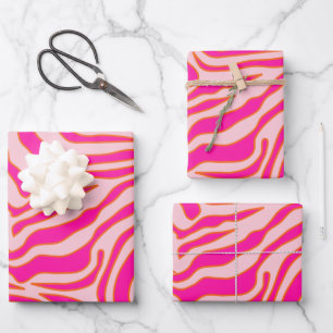 Zebra Streifen Rosa Orange Wild Animal Print Geschenkpapier Set