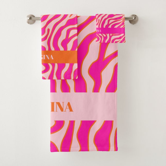 Zebra Streifen Rosa Orange Wild Animal Print - Nam Badhandtuch Set (Insitu)