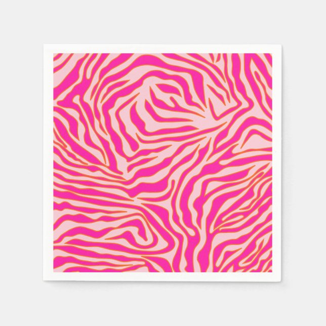 Zebra Streifen Rosa Orange Wild Animal Print Serviette (Vorderseite)