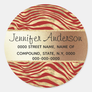 Zebra streifen safari Tierprint Gold Burgundy Runder Aufkleber
