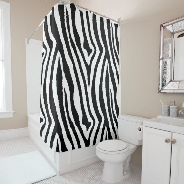 Zebra Streifen Schwarz/Weiß | Safari Animal Print Duschvorhang (Beispiel)
