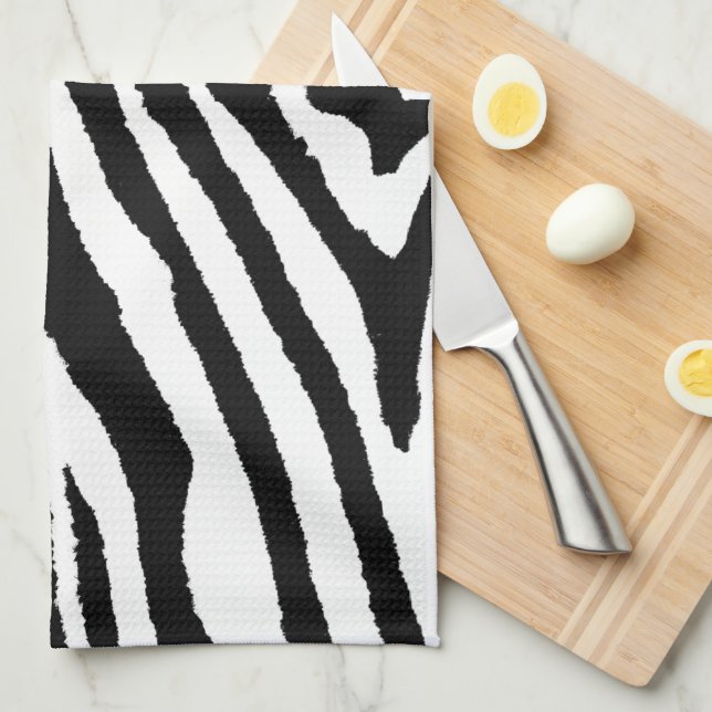 Zebra Streifen Schwarz/Weiß | Stilvolle Animal Pri Geschirrtuch (Viertel Falte)